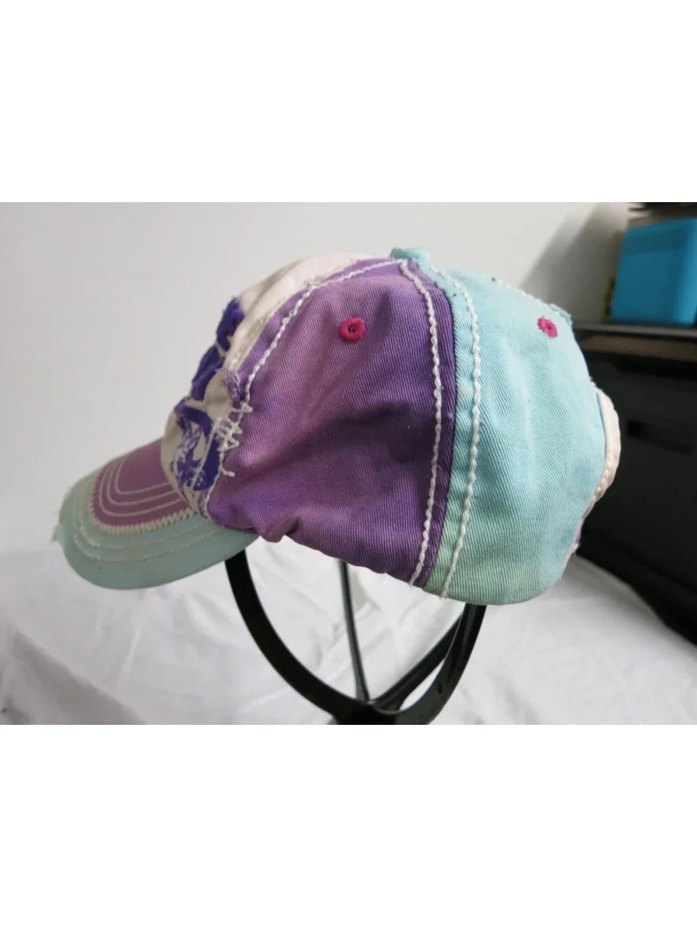 True Religion distressed leather trim Buddha cap hat adjustable Y2K Leather